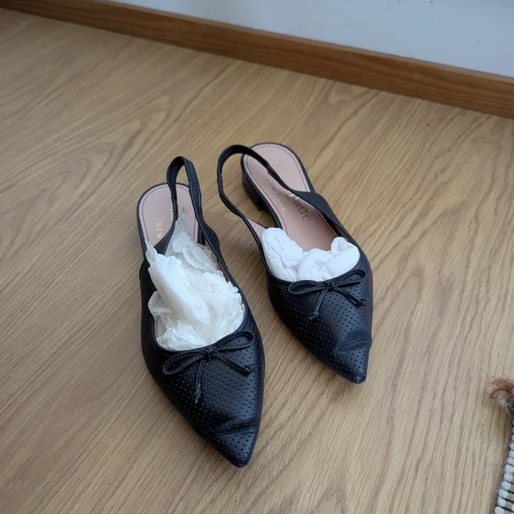 Kate Spade Dark Navy Blue Perforated Slingback Flats - Picture 2 of 6